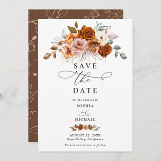 Invitación Terracotta Burnt Orange Floral Save The Date 