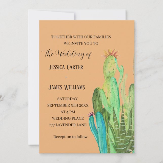 Invitación Terracotta Cactus Desert México Boda acuarela (Anverso)