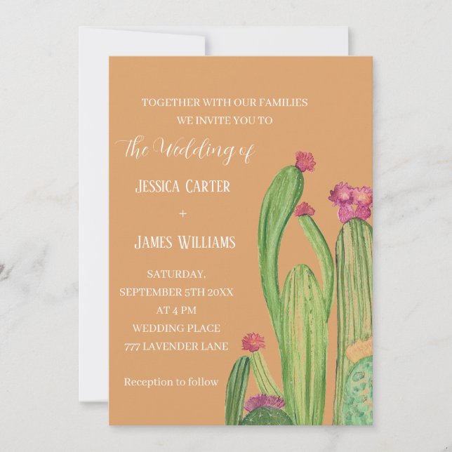 Invitación Terracotta Cactus Desert México Boda acuarela (Anverso)