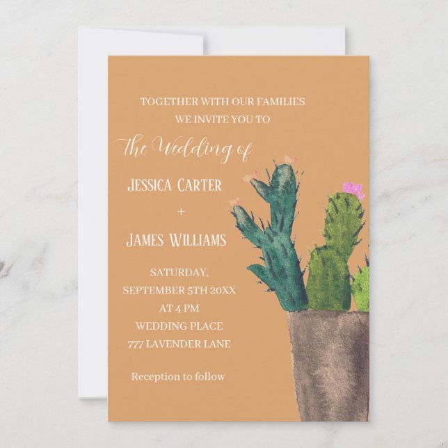 Invitación Terracotta Cactus Desert México Boda acuarela (Anverso)