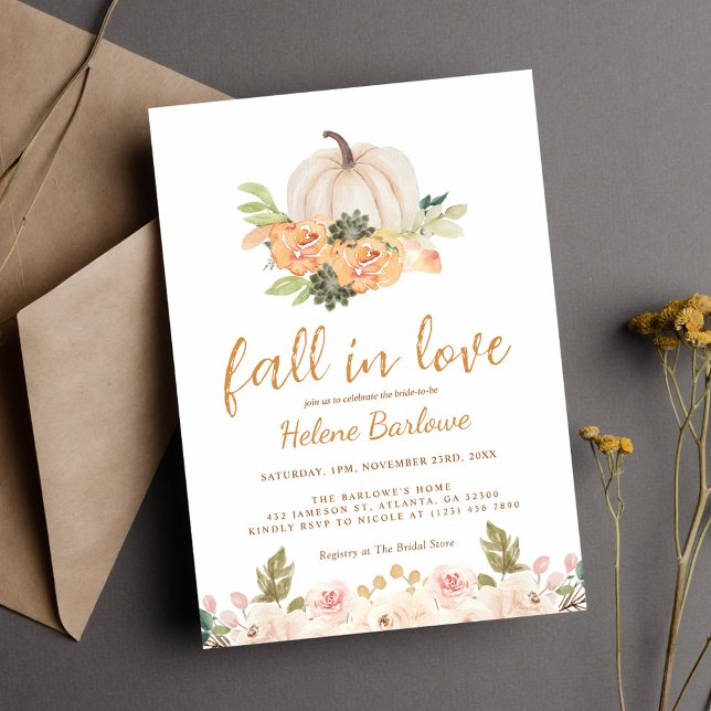 Invitación Terracotta Calabaza Floral Caída Británica Ducha (Terracotta Pumpkin Floral Fall Bridal Shower Invitation)
