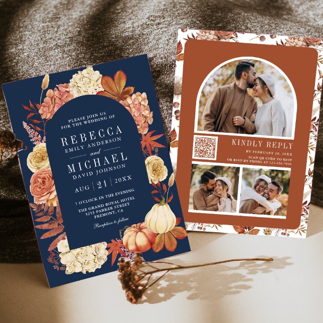 Invitación Terracotta Calabaza Floral Código QR Boda de la Ma (Subido por el creador)