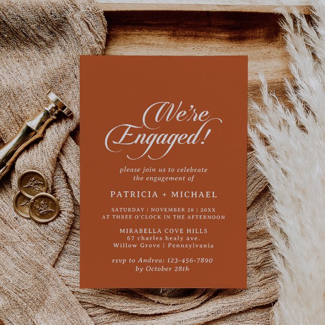 Invitación Terracotta Caligrafía Minimal Nos comprometimos (Subido por el creador)