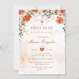 Invitación Terracotta Chica de la Cruz Floral Primera Santa C