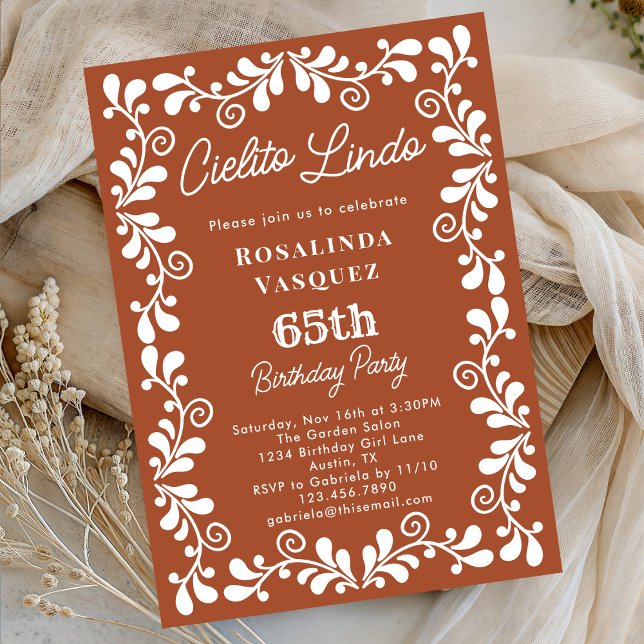 Invitación Terracotta Cielito Lindo Cumpleaños 65 Mexicano (Subido por el creador)