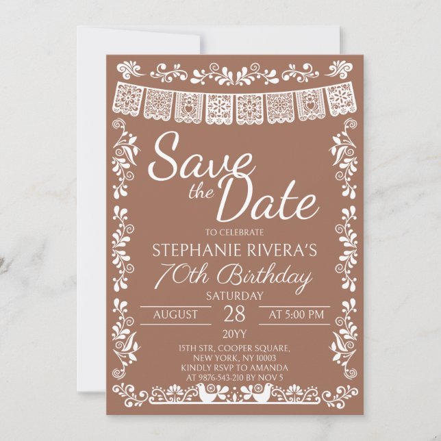Invitación Terracotta Cielito Lindo Save the Date 70 Cumpleañ (Anverso)