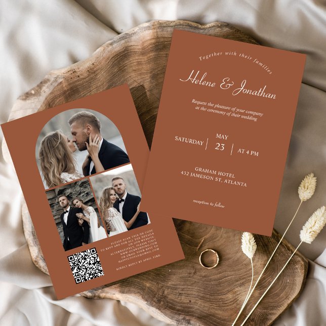 Invitación Terracotta Clásico Moderno y Elegante Boda (Terracotta Modern Minimalist Elegant Wedding Invitation)