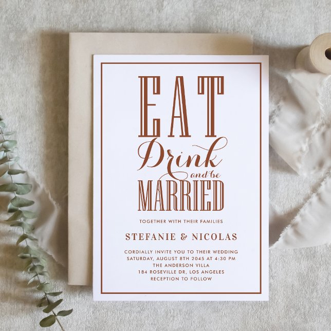 Invitación Terracotta Coma, bebe y sé Boda casada (Subido por el creador)