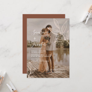 Invitación Terracotta con hojas Boda superpuesto de foto de B