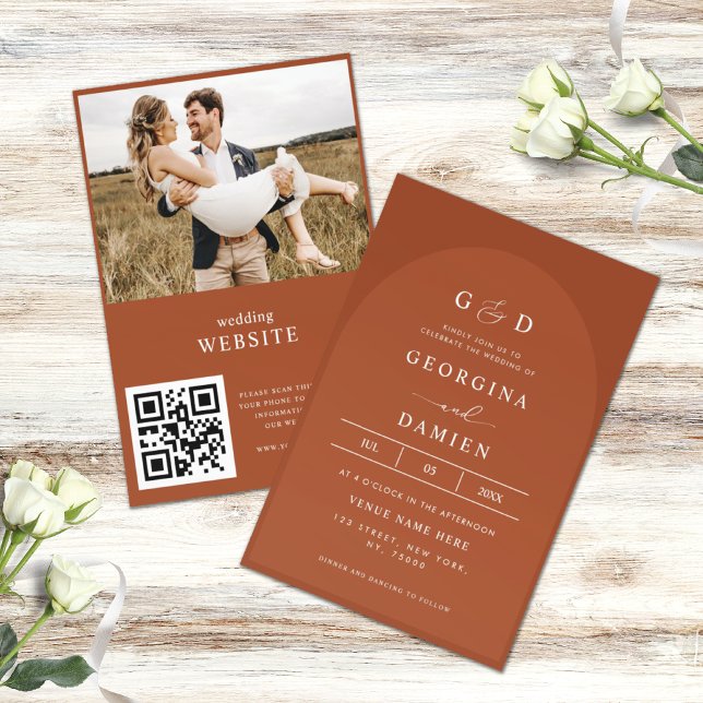 Invitación Terracotta Coriander Boho Foto Boda de código QR (Subido por el creador)