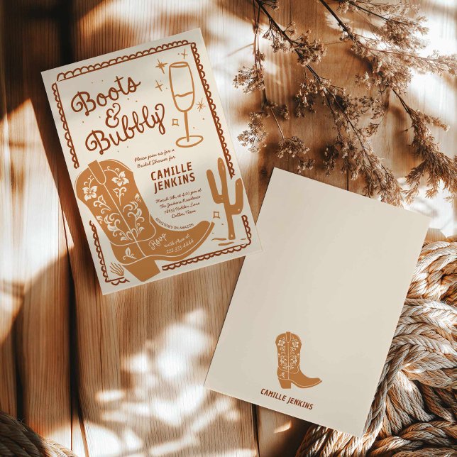 Invitación Terracotta Country Bridal Shower Brunch (Western Boots and Bubbly Bridal Shower Invite)