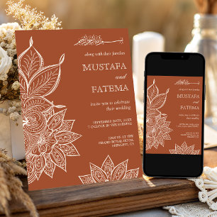 Invitación Terracotta Cream Mehndi Henna Boda Musulmana
