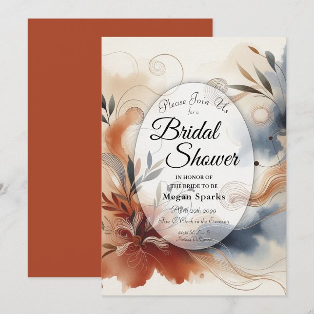 Invitación Terracotta Crepúsculo y flores nupciales de la mar (Anverso / Reverso)