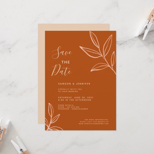 Invitación Terracotta deja a Save the Date Virtual Boda (Anverso/Reverso In Situ)