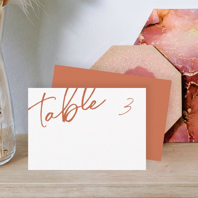 Invitación Terracotta Dinner Plate Name Place Card (elegant script calligraphy terracotta burnt orange wedding table place name card with table number)
