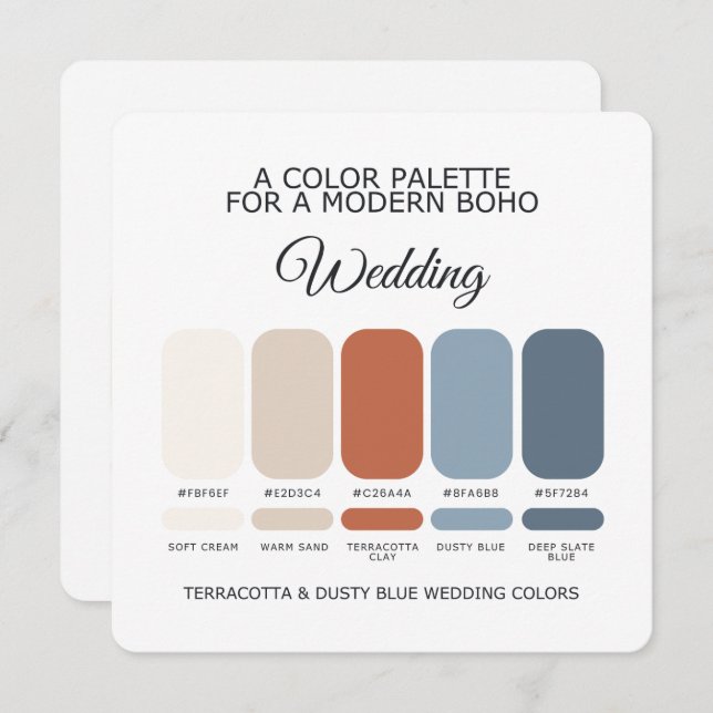 Invitación Terracotta Dusty Blue Wedding Color Palette Card (Anverso / Reverso)