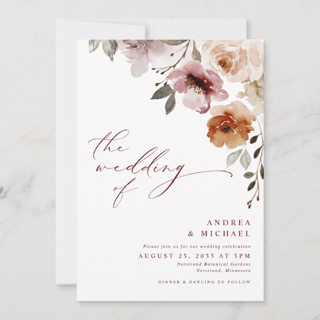 Invitación Terracotta Dusty Rosa Floral Elegante Boda (Anverso)