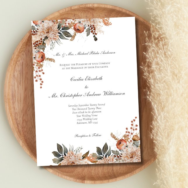 Invitación Terracotta Earth Tones Boda Botánico Floral (Terracotta Beige Green Earth Tones Floral Botanical Wedding Invitation)
