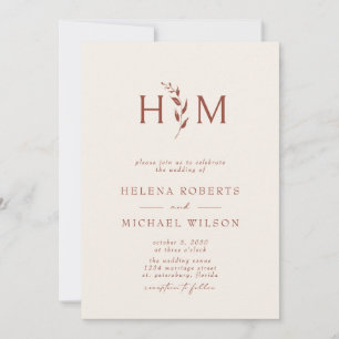 Invitación Terracotta Ecru Código QR Boda de monograma botáni