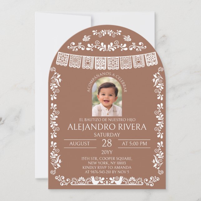 Invitación Terracotta El Bautizo Boy Photo Baptism Arch (Anverso)