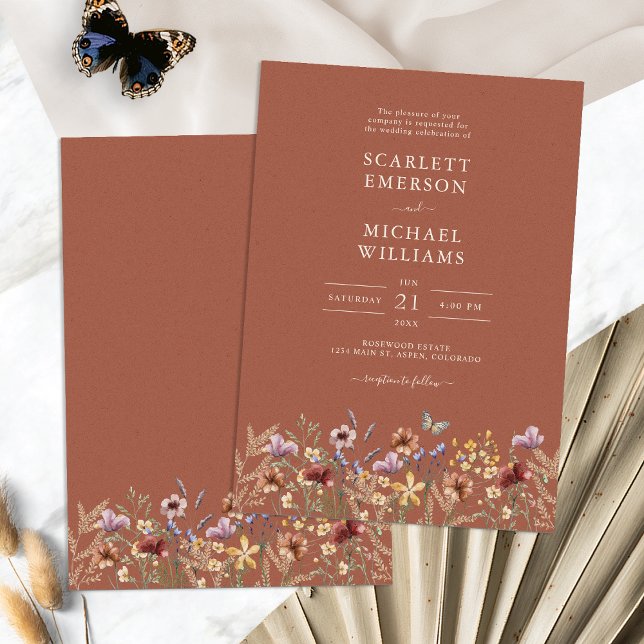 Invitación Terracotta Elegant Boho Boda (Terracotta Floral Elegant Boho Wedding Invitation with Butterfly by Painted Paperie
)