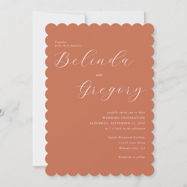 Invitación Terracotta Elegant Script Calligraphy Boda (Anverso)