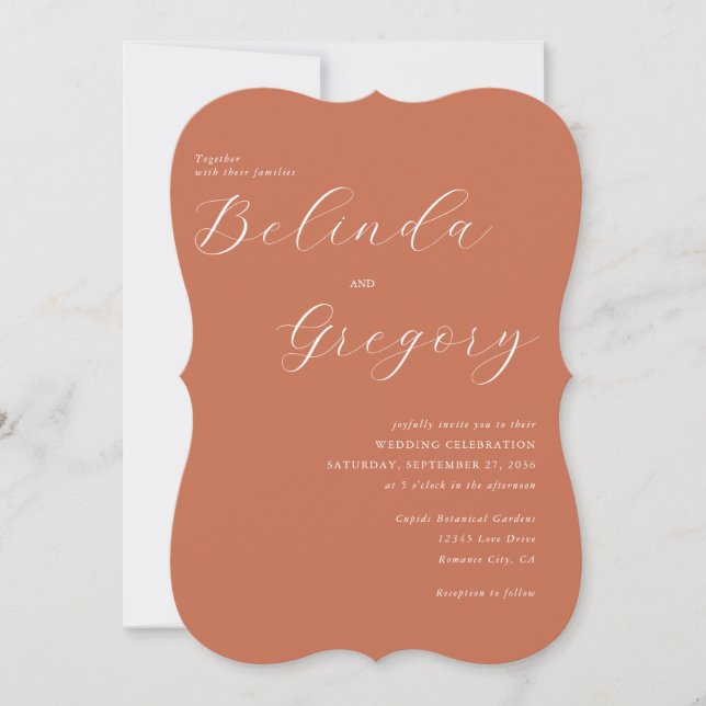 Invitación Terracotta Elegant Script Calligraphy Boda (Anverso)