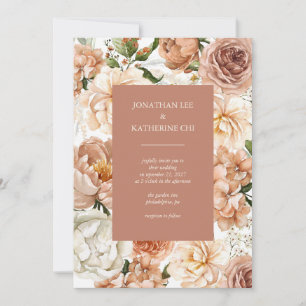 Invitación Terracotta elegante Rosa y Peonies