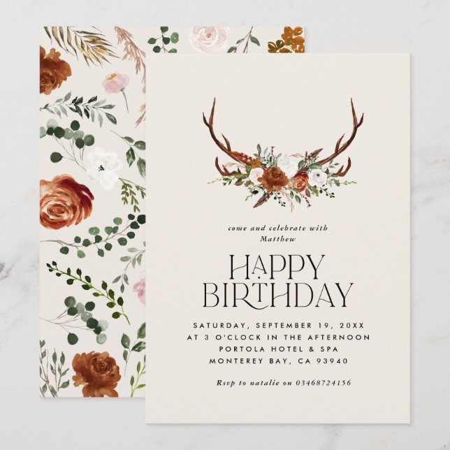 Invitación Terracotta estampado floral botánico moderno de es (Anverso / Reverso)