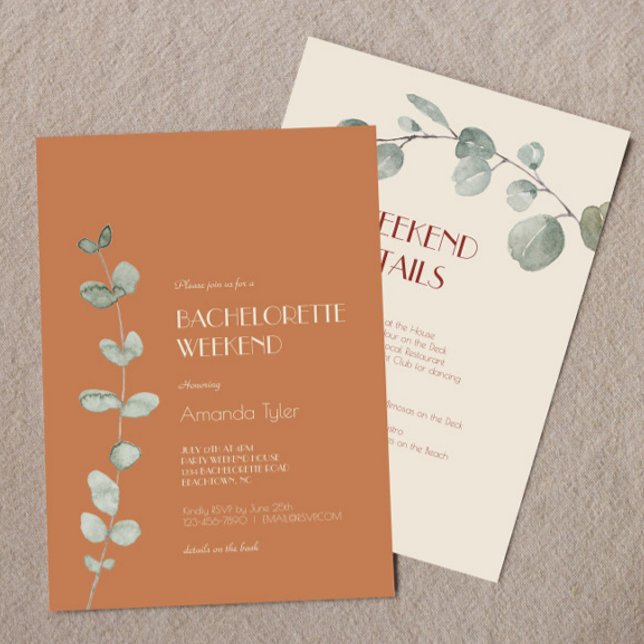 Invitación Terracotta Eucalyptus Deco Bachelorette Weekend (Subido por el creador)