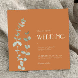 Invitación Terracotta Eucalyptus Deco Boda cuadrado