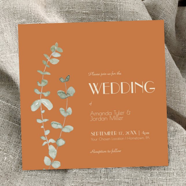Invitación Terracotta Eucalyptus Deco Boda cuadrado (Subido por el creador)