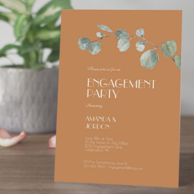 Invitación Terracotta Eucalyptus Deco Engagement Party (Subido por el creador)