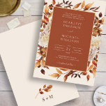 Invitación Terracotta Fall Boda Floral<br><div class="desc">Invitación a la boda floral de Terracotta Fall. Esta elegante invitación a la boda incluye hermosos naranjas quemados con acuarela pintada a mano y hojas de terracota, dahlias crema y beige, y hermosos rosas rojos y marrones con un fondo blanco, ¡perfecto para un boda de otoño! La parte trasera de...</div>