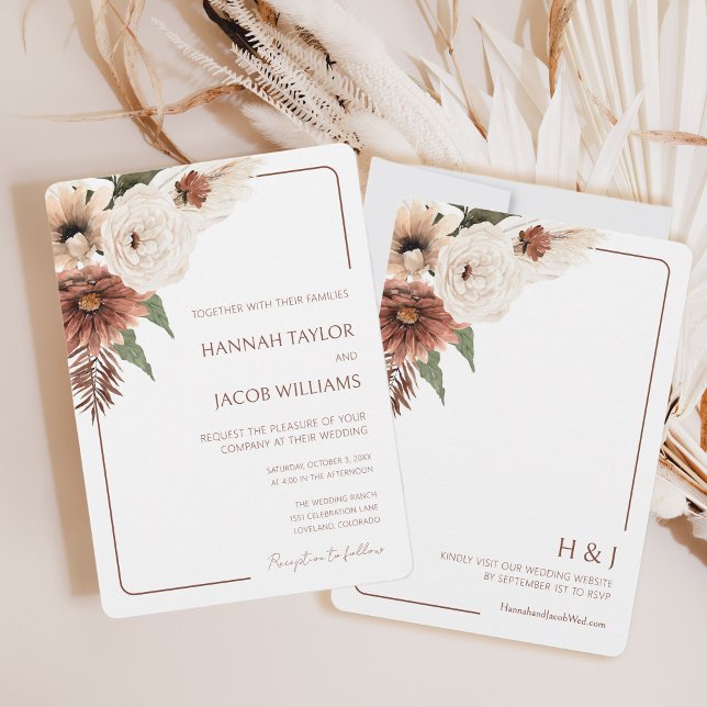 Invitación Terracotta Fall Boda Floral Moderno (Subido por el creador)