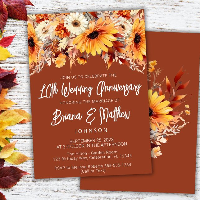 Invitación Terracotta Fall Floral 10° Aniversario Boda (Subido por el creador)