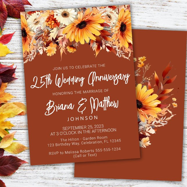 Invitación Terracotta Fall Floral 25° Aniversario del Boda (Subido por el creador)