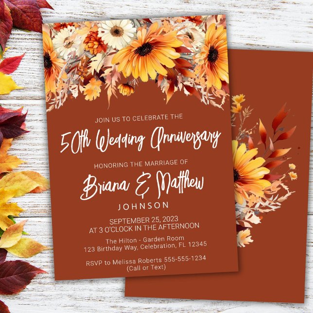 Invitación Terracotta Fall Floral 50° Aniversario del Boda (Subido por el creador)