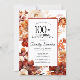 Invitación Terracotta Fall Flowers 100° cumpleaños sorpresa