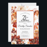 Invitación Terracotta Fall Flowers 21er cumpleaños sorpresa<br><div class="desc">Las elegantes flores de color naranja de terracota crean un audaz marco floral en esta invitación de cumpleaños floral de otoño. Un sencillo guión le da un aire moderno.</div>