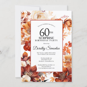 Invitación Terracotta Fall Flowers 60th Surprise Cumpleaños
