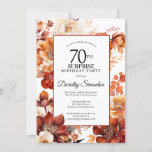 Invitación Terracotta Fall Flowers 70th Surprise Cumpleaños<br><div class="desc">Las elegantes flores de color naranja de terracota crean un audaz marco floral en esta invitación de cumpleaños floral de otoño. Un sencillo guión le da un aire moderno.</div>