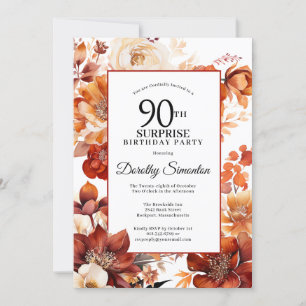 Invitación Terracotta Fall Flowers 90 cumpleaños sorpresa