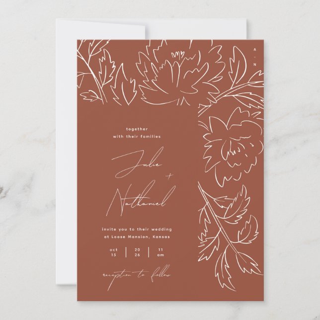 Invitación Terracotta Fall Naranja Boho Boda Floral (Anverso)