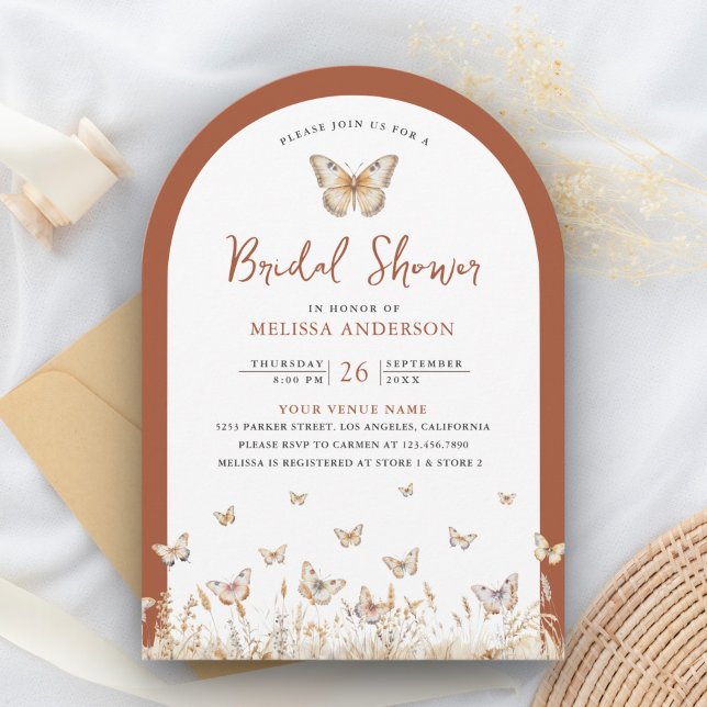 Invitación Terracotta Flor silvestre Mariposa Arch Bridal Sho (Subido por el creador)