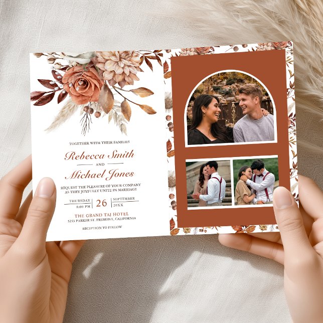 Invitación Terracotta Floral All in One QR Code Wedding (Subido por el creador)