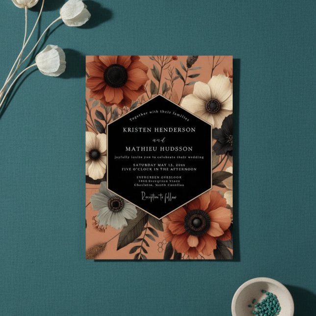 Invitación Terracotta Floral Autumn Romance Wedding (Subido por el creador)