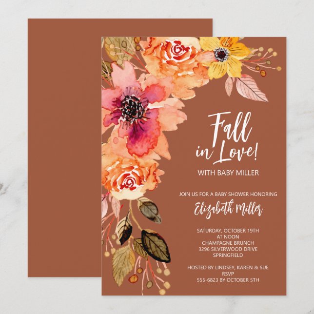 Invitación Terracotta Floral Baby Shower (Anverso / Reverso)