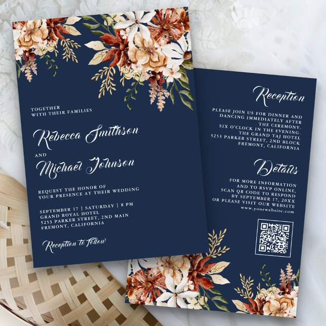 Invitación Terracotta Floral Boda azul de la Marina de Flor S (Subido por el creador)