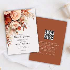 Invitación Terracotta Floral Boda de código QR botánico